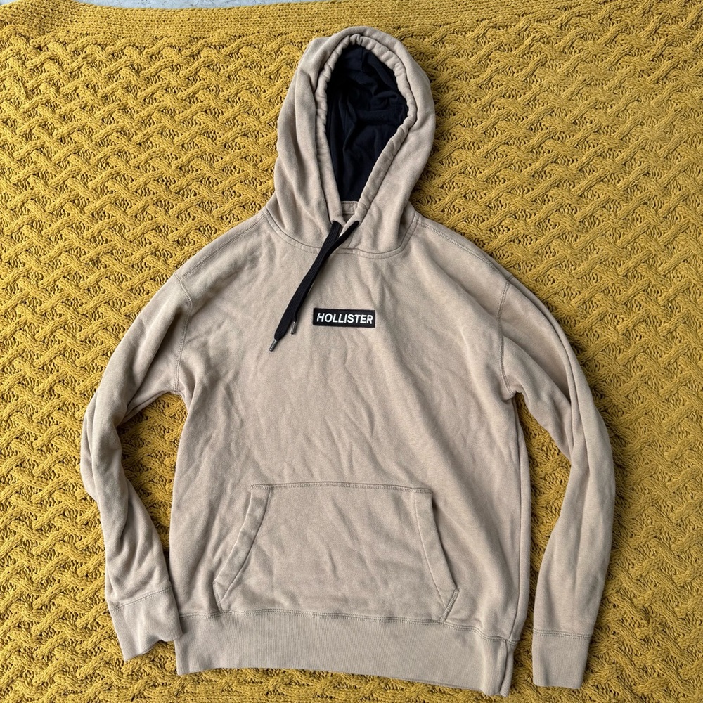 Hollister Hoodie Adult Mens Medium Tan‎ Black Center Logo Pullover Drawstring